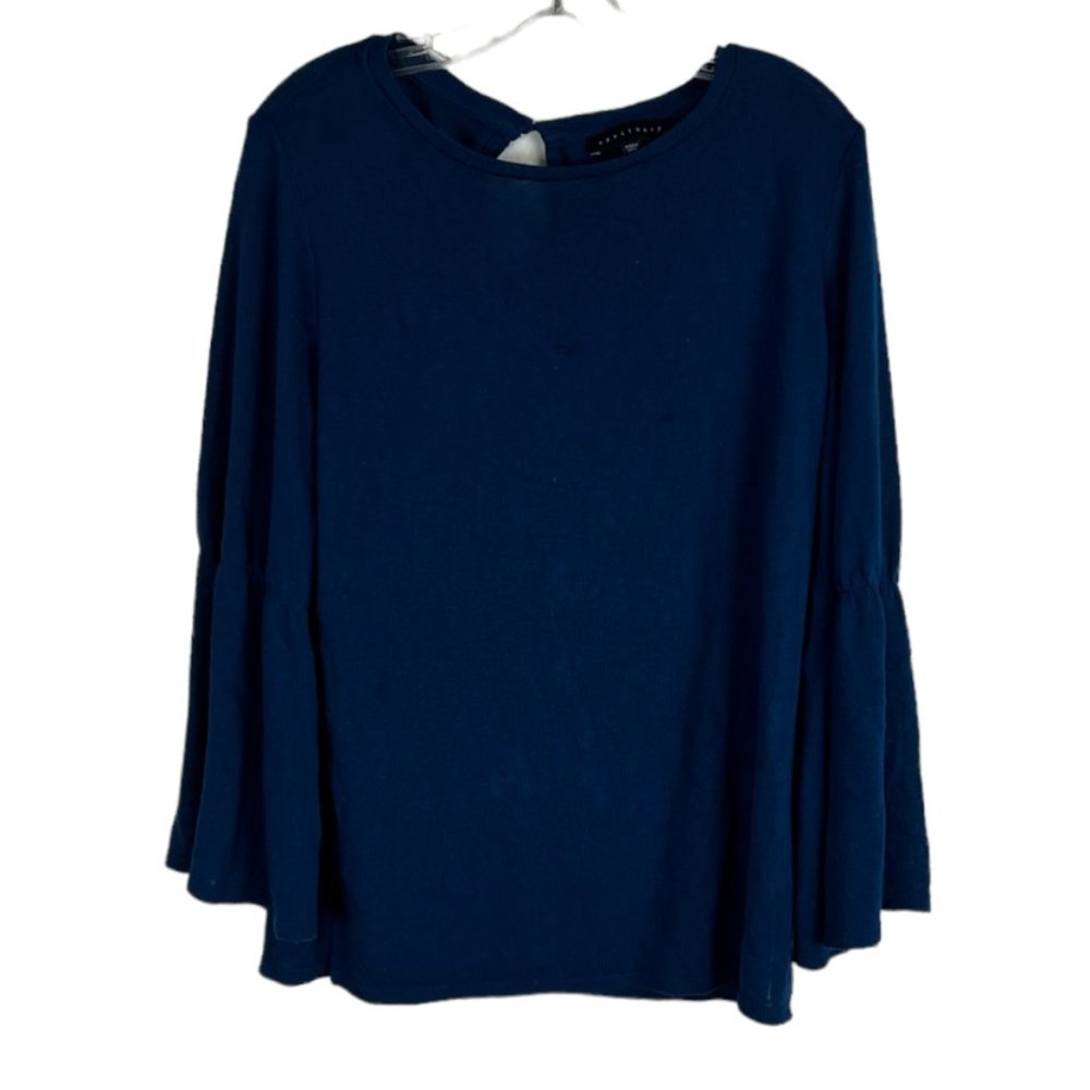 Anthropologie Sanctuary pullover knit sweater top Sz M long bell sleeve blue